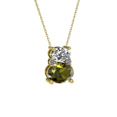 Swarovski, peridot ve pırlanta 8 ayar altın kolye (0.036 karat, 40 cm altın rolo zincir)