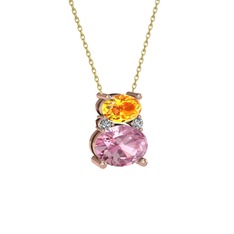 Thea Kolye - Sitrin, pembe kuvars ve swarovski 18 ayar rose altın kolye (40 cm altın rolo zincir) #hm9cp