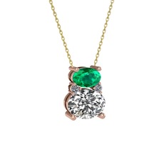Yeşil kuvars, swarovski ve pırlanta 14 ayar rose altın kolye (0.036 karat, 40 cm altın rolo zincir)