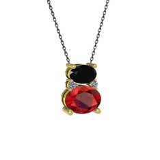 Siyah zirkon, garnet ve pırlanta 18 ayar altın kolye (0.036 karat, 40 cm gümüş rolo zincir)