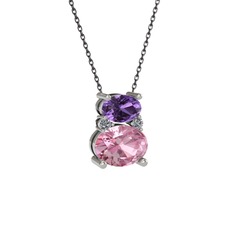 Thea Kolye - Ametist, pembe kuvars ve pırlanta 925 ayar gümüş kolye (0.036 karat, 40 cm gümüş rolo zincir) #hsjjry