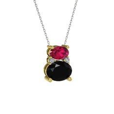 Thea Kolye - Rodolit garnet, siyah zirkon ve swarovski 8 ayar altın kolye (40 cm beyaz altın rolo zincir) #idfmo1