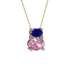 Lab safir, pembe kuvars ve pırlanta 18 ayar rose altın kolye (0.036 karat, 40 cm altın rolo zincir)