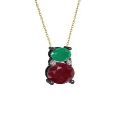 Thea Kolye - Kök zümrüt, kök yakut ve swarovski 925 ayar siyah rodyum kaplama gümüş kolye (40 cm altın rolo zincir) #igrers