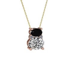 Siyah zirkon, swarovski ve pırlanta 8 ayar rose altın kolye (0.036 karat, 40 cm altın rolo zincir)