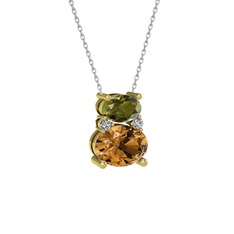 Peridot, dumanlı kuvars ve swarovski 8 ayar altın kolye (40 cm beyaz altın rolo zincir)
