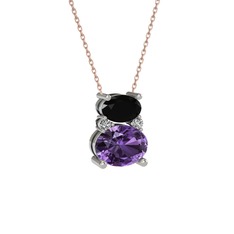 Thea Kolye - Siyah zirkon, ametist ve swarovski 925 ayar gümüş kolye (40 cm gümüş rolo zincir) #jphe86