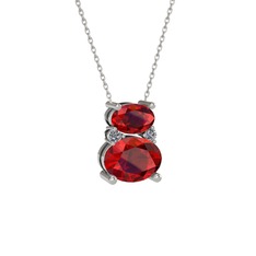 Garnet ve pırlanta 925 ayar gümüş kolye (0.036 karat, 40 cm gümüş rolo zincir)