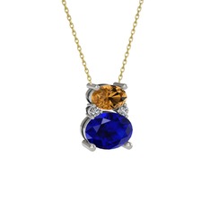 Thea Kolye - Dumanlı kuvars, lab safir ve swarovski 18 ayar beyaz altın kolye (40 cm altın rolo zincir) #juzixp