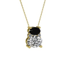 Thea Kolye - Siyah zirkon, swarovski ve pırlanta 14 ayar altın kolye (0.036 karat, 40 cm gümüş rolo zincir) #k0lk89