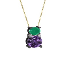 Thea Kolye - Kök zümrüt, ametist ve swarovski 925 ayar siyah rodyum kaplama gümüş kolye (40 cm altın rolo zincir) #kgeqhi