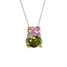 Thea Kolye - Pembe kuvars, peridot ve swarovski 18 ayar altın kolye (40 cm beyaz altın rolo zincir) #kh2m71