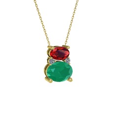 Thea Kolye - Garnet, kök zümrüt ve pırlanta 18 ayar altın kolye (0.036 karat, 40 cm altın rolo zincir) #khchgn