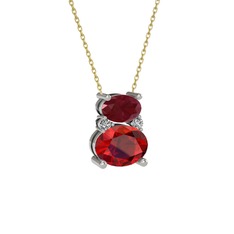 Thea Kolye - Kök yakut, garnet ve swarovski 14 ayar beyaz altın kolye (40 cm altın rolo zincir) #kiswg4