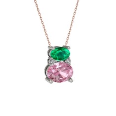Yeşil kuvars, pembe kuvars ve swarovski 8 ayar beyaz altın kolye (40 cm gümüş rolo zincir)