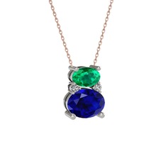 Yeşil kuvars, lab safir ve swarovski 18 ayar beyaz altın kolye (40 cm gümüş rolo zincir)