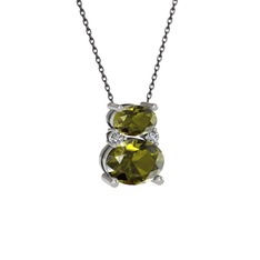Thea Kolye - Peridot ve swarovski 18 ayar beyaz altın kolye (40 cm gümüş rolo zincir) #kqt58e