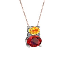 Thea Kolye - Sitrin, garnet ve pırlanta 14 ayar beyaz altın kolye (0.036 karat, 40 cm gümüş rolo zincir) #kqvpz3