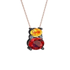 Thea Kolye - Sitrin, garnet ve pırlanta 925 ayar siyah rodyum kaplama gümüş kolye (0.036 karat, 40 cm rose altın rolo zincir) #kvkjpa