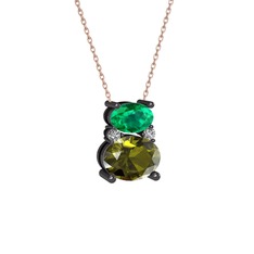 Thea Kolye - Yeşil kuvars, peridot ve swarovski 925 ayar siyah rodyum kaplama gümüş kolye (40 cm gümüş rolo zincir) #lbl38z