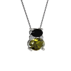 Thea Kolye - Siyah zirkon, peridot ve swarovski 18 ayar beyaz altın kolye (40 cm gümüş rolo zincir) #lmj4cw