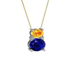 Thea Kolye - Sitrin, lab safir ve swarovski 8 ayar beyaz altın kolye (40 cm altın rolo zincir) #lmpkya