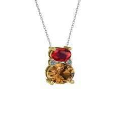 Thea Kolye - Garnet, dumanlı kuvars ve pırlanta 18 ayar altın kolye (0.036 karat, 40 cm gümüş rolo zincir) #lvpohc