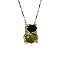 Thea Kolye - Siyah zirkon, peridot ve pırlanta 18 ayar altın kolye (0.036 karat, 40 cm gümüş rolo zincir) #lwph6y