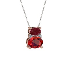 Thea Kolye - Kök yakut, garnet ve pırlanta 8 ayar rose altın kolye (0.036 karat, 40 cm beyaz altın rolo zincir) #m0v6m1
