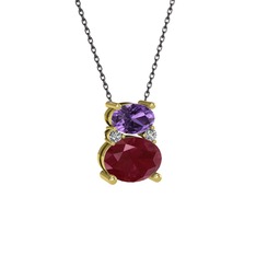Thea Kolye - Ametist, kök yakut ve swarovski 925 ayar altın kaplama gümüş kolye (40 cm gümüş rolo zincir) #m1x5jl