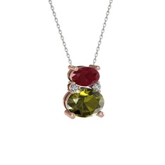 Thea Kolye - Kök yakut, peridot ve swarovski 14 ayar rose altın kolye (40 cm beyaz altın rolo zincir) #m5c5n4