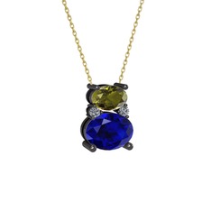 Thea Kolye - Peridot, lab safir ve pırlanta 925 ayar siyah rodyum kaplama gümüş kolye (0.036 karat, 40 cm gümüş rolo zincir) #ma0k67