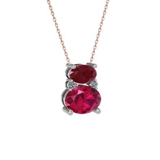 Thea Kolye - Kök yakut, rodolit garnet ve pırlanta 8 ayar beyaz altın kolye (0.036 karat, 40 cm rose altın rolo zincir) #mec5hx