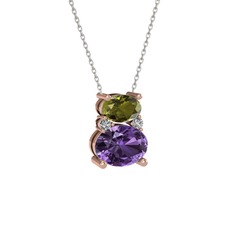 Thea Kolye - Peridot, ametist ve swarovski 925 ayar rose altın kaplama gümüş kolye (40 cm beyaz altın rolo zincir) #megknh