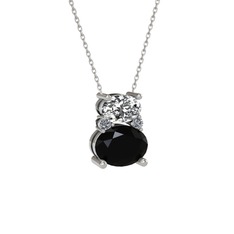 Thea Kolye - Swarovski, siyah zirkon ve pırlanta 18 ayar beyaz altın kolye (0.036 karat, 40 cm gümüş rolo zincir) #mij292