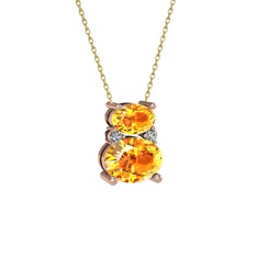 Thea Kolye - Sitrin ve swarovski 8 ayar rose altın kolye (40 cm altın rolo zincir) #mki7mb
