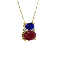 Thea Kolye - Lab safir, kök yakut ve swarovski 8 ayar altın kolye (40 cm altın rolo zincir) #mpmewe