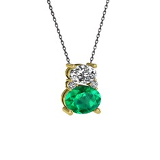 Swarovski ve yeşil kuvars 18 ayar altın kolye (40 cm gümüş rolo zincir)