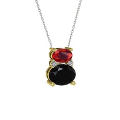 Thea Kolye - Garnet, siyah zirkon ve swarovski 18 ayar altın kolye (40 cm gümüş rolo zincir) #n67qiy