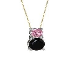 Thea Kolye - Pembe kuvars, siyah zirkon ve swarovski 18 ayar beyaz altın kolye (40 cm altın rolo zincir) #na88tj