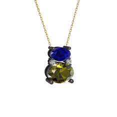 Thea Kolye - Lab safir, peridot ve swarovski 925 ayar siyah rodyum kaplama gümüş kolye (40 cm gümüş rolo zincir) #njm3ze
