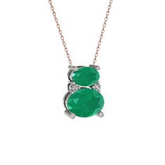Thea Kolye - Kök zümrüt ve swarovski 18 ayar beyaz altın kolye (40 cm rose altın rolo zincir) #nomj6z