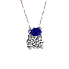 Lab safir, swarovski ve pırlanta 18 ayar beyaz altın kolye (0.036 karat, 40 cm rose altın rolo zincir)
