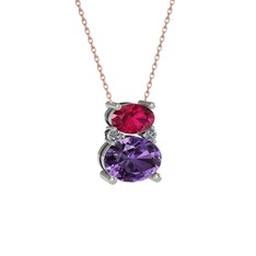 Thea Kolye - Rodolit garnet, ametist ve pırlanta 18 ayar beyaz altın kolye (0.036 karat, 40 cm gümüş rolo zincir) #nvsepp