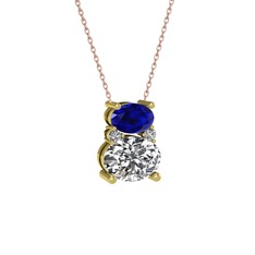 Lab safir ve swarovski 18 ayar altın kolye (40 cm rose altın rolo zincir)