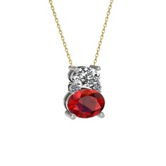 Thea Kolye - Swarovski, garnet ve pırlanta 14 ayar beyaz altın kolye (0.036 karat, 40 cm altın rolo zincir) #o2uux4