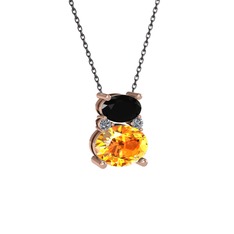 Siyah zirkon, sitrin ve pırlanta 18 ayar rose altın kolye (0.036 karat, 40 cm gümüş rolo zincir)