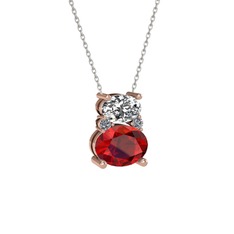 Thea Kolye - Swarovski, garnet ve pırlanta 8 ayar rose altın kolye (0.036 karat, 40 cm beyaz altın rolo zincir) #ojj911