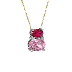 Thea Kolye - Rodolit garnet, pembe kuvars ve swarovski 18 ayar beyaz altın kolye (40 cm altın rolo zincir) #on00sr