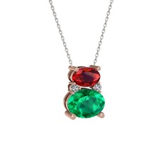 Thea Kolye - Garnet, yeşil kuvars ve swarovski 18 ayar rose altın kolye (40 cm beyaz altın rolo zincir) #oqduxz